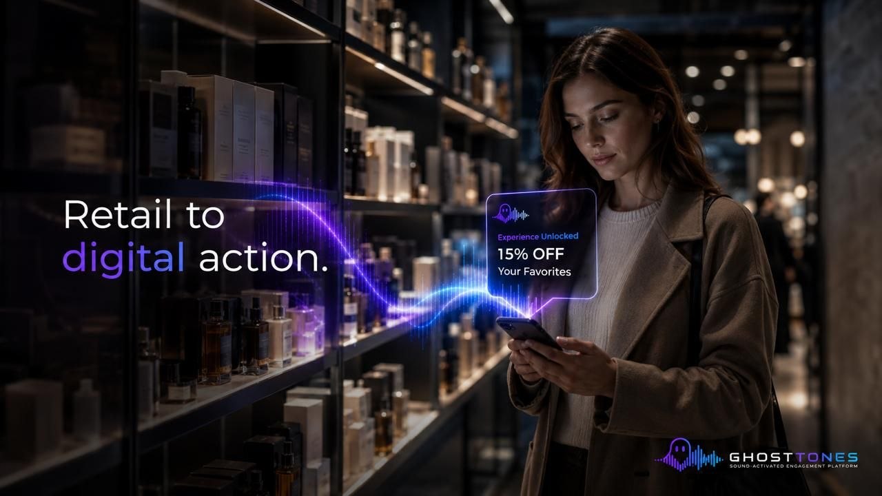 Retail shopper receives a 15 percent off GhostTones mobile experience with headline Retail to digital action.